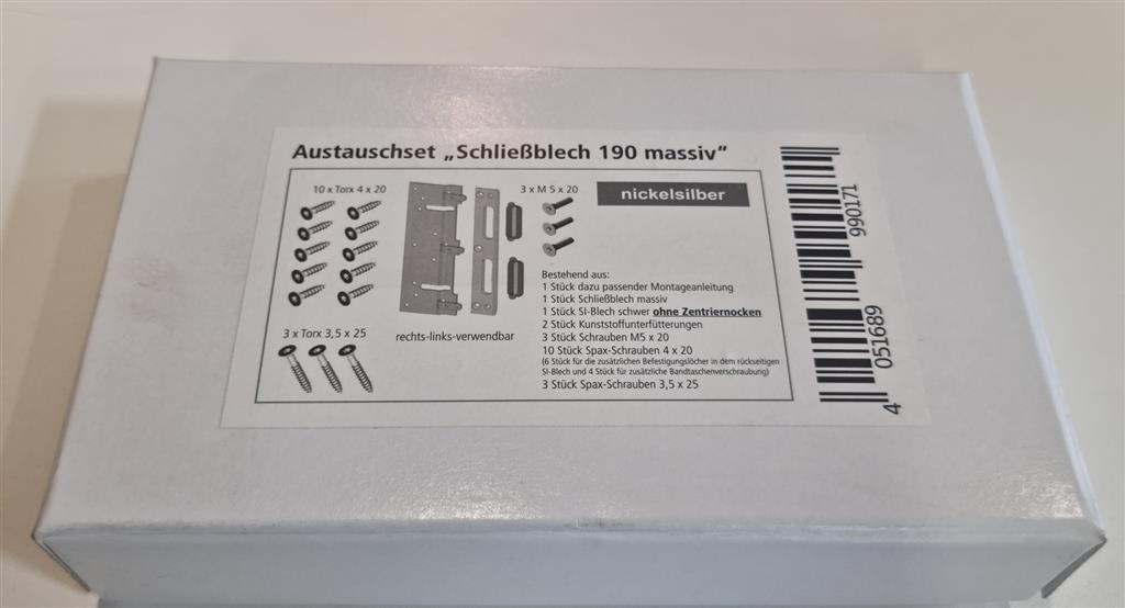 HGM/ASTRA WE-Umrüstset für Zarge  Schließblech AS 190 massiv neusilber