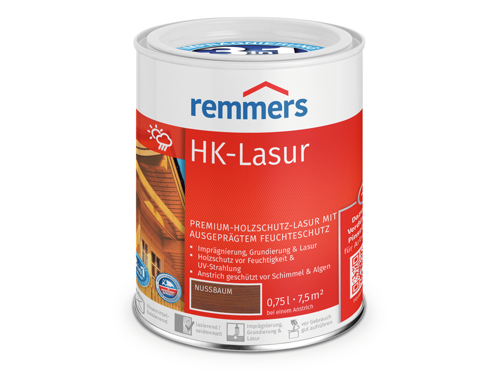 Remmers Aqua HK-Lasur 3in1 plus 0,75 Liter Nussbaum RC-660