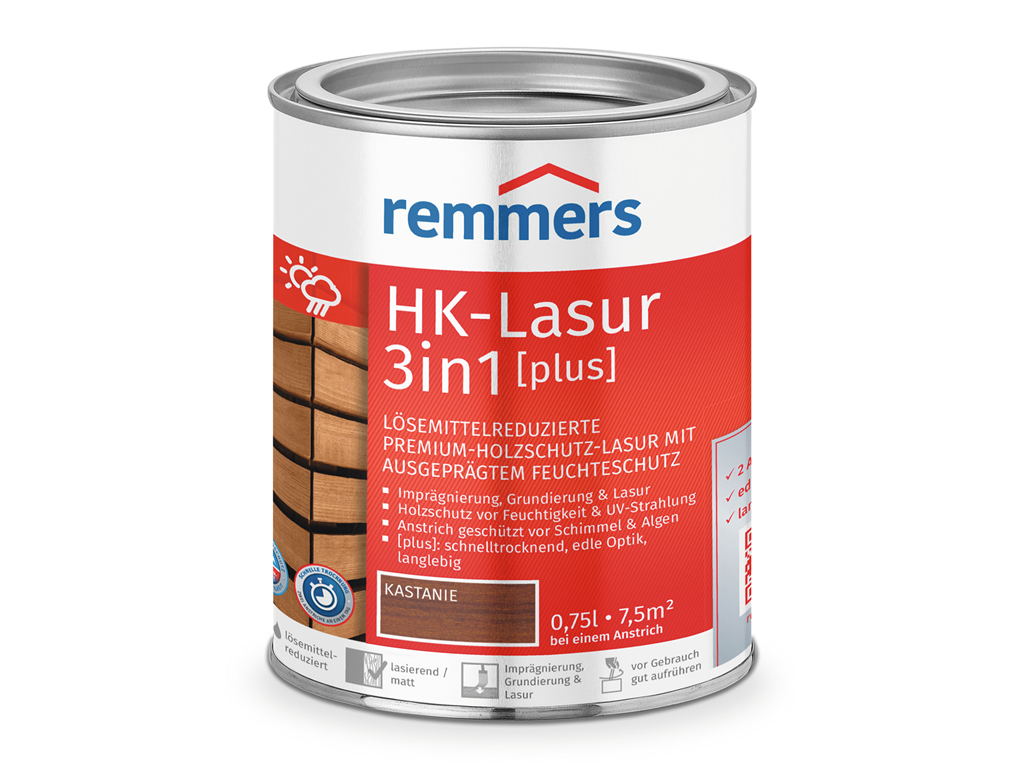 Remmers Aqua HK-Lasur 3in1 plus 0,75 Liter Kastanie RC-555
